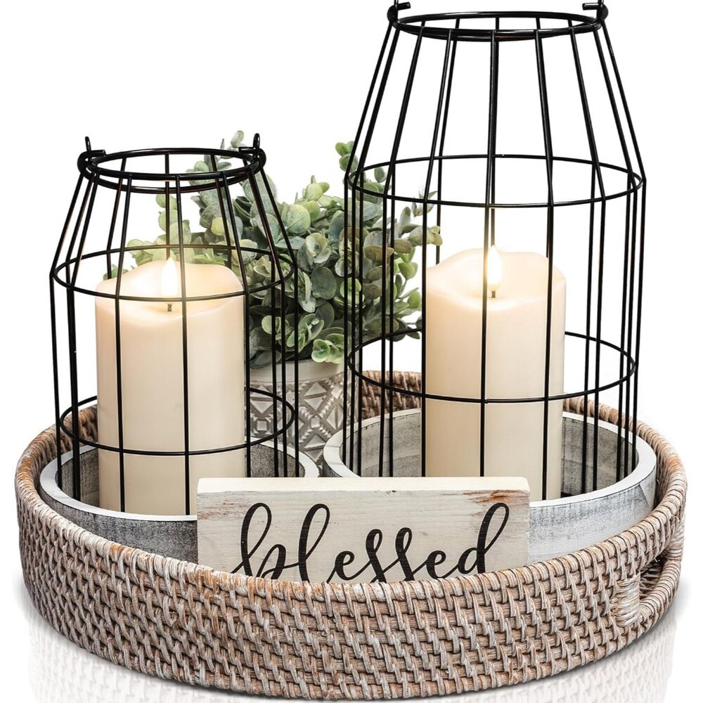 Rustic Farmhouse Lantern Decor Set of 2 - Stylish Decorative Lanterns for Your L